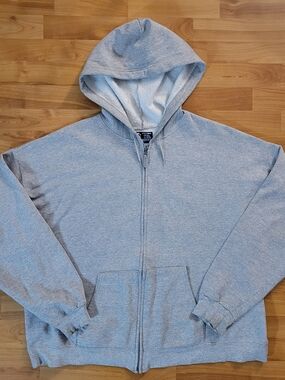 STARTER Light Gray Full-Zip Hoodie Longsleeve Sweater Casual Fall Winter, Big XL